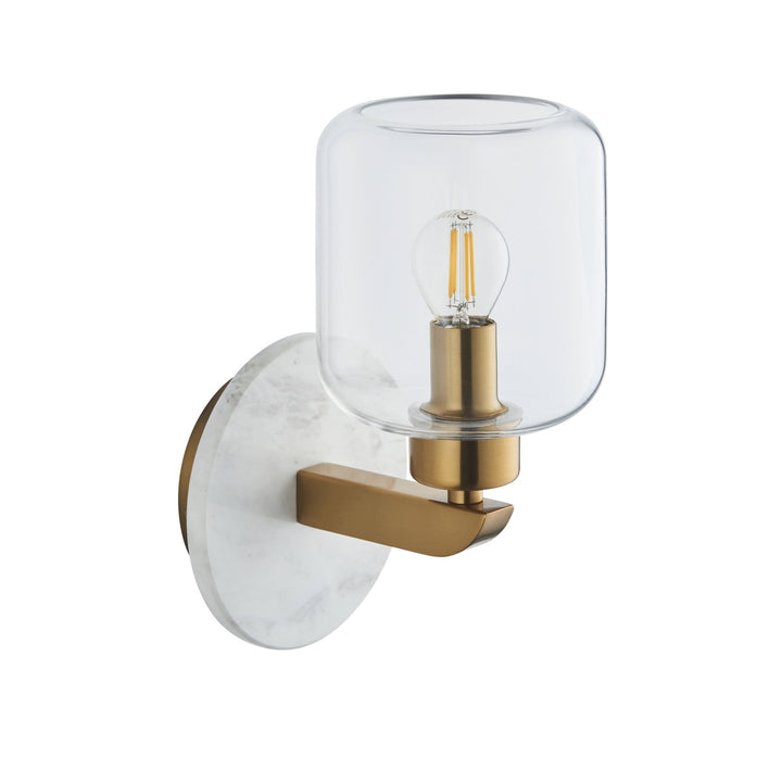 Endon 120660 Travi Wall Light White Volakas Marble, Vintage Brass & Clear Glass