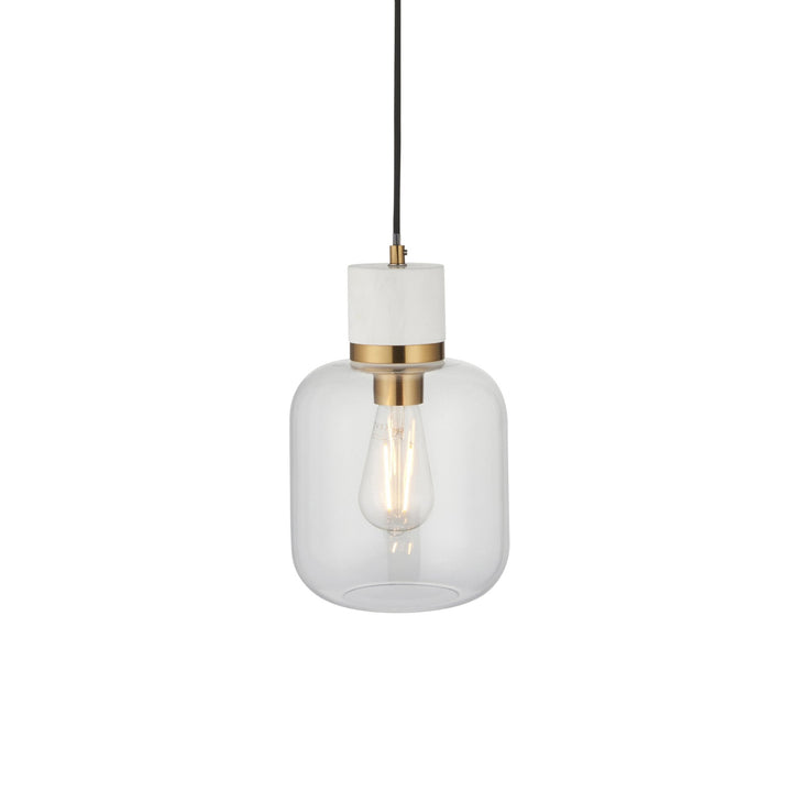 Endon 120661 Travi Pendant White Volakas Marble, Vintage Brass & Clear Glass