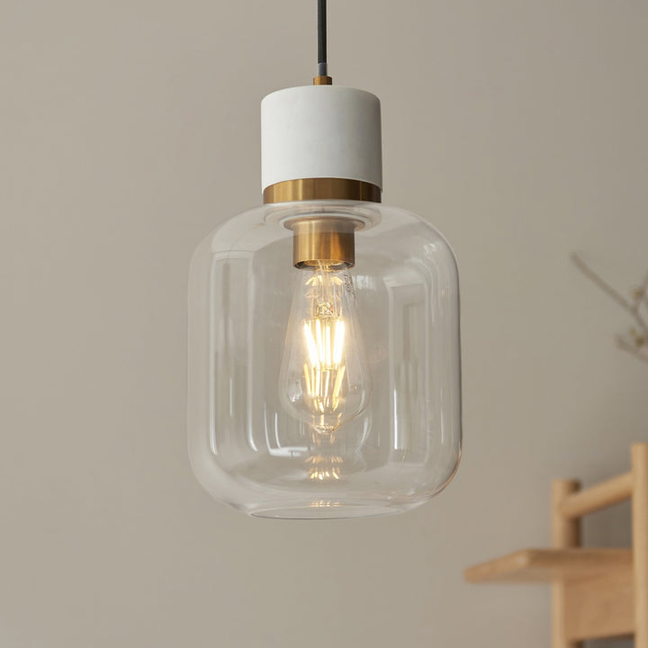 Endon 120661 Travi Pendant White Volakas Marble, Vintage Brass & Clear Glass