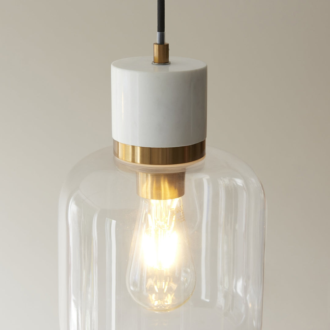 Endon 120661 Travi Pendant White Volakas Marble, Vintage Brass & Clear Glass