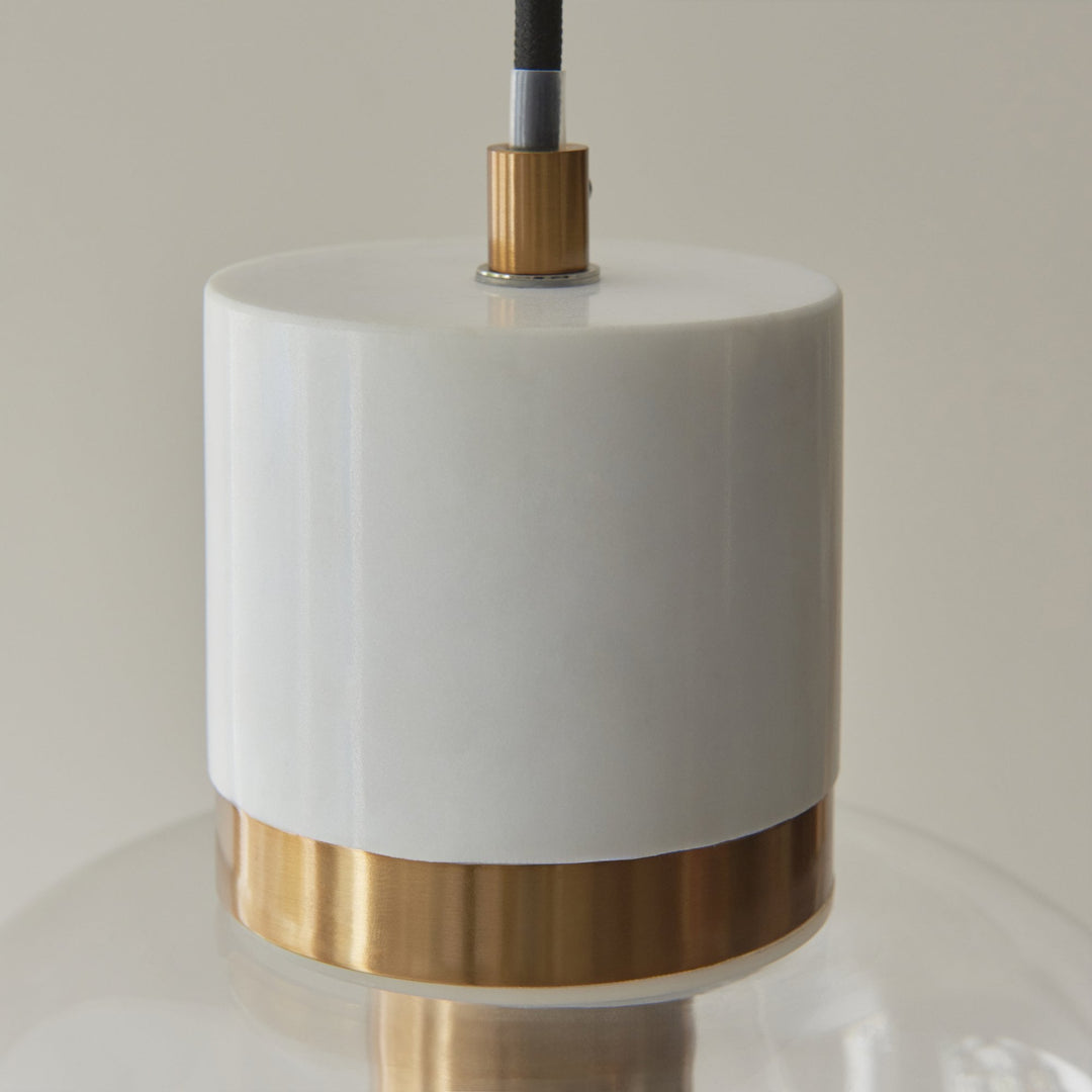 Endon 120661 Travi Pendant White Volakas Marble, Vintage Brass & Clear Glass