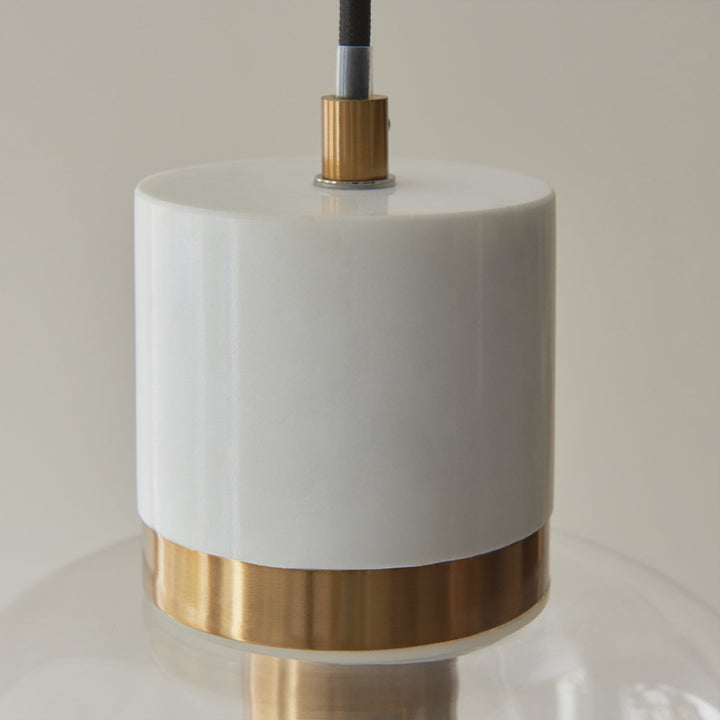 Endon 120661 Travi Pendant White Volakas Marble, Vintage Brass & Clear Glass