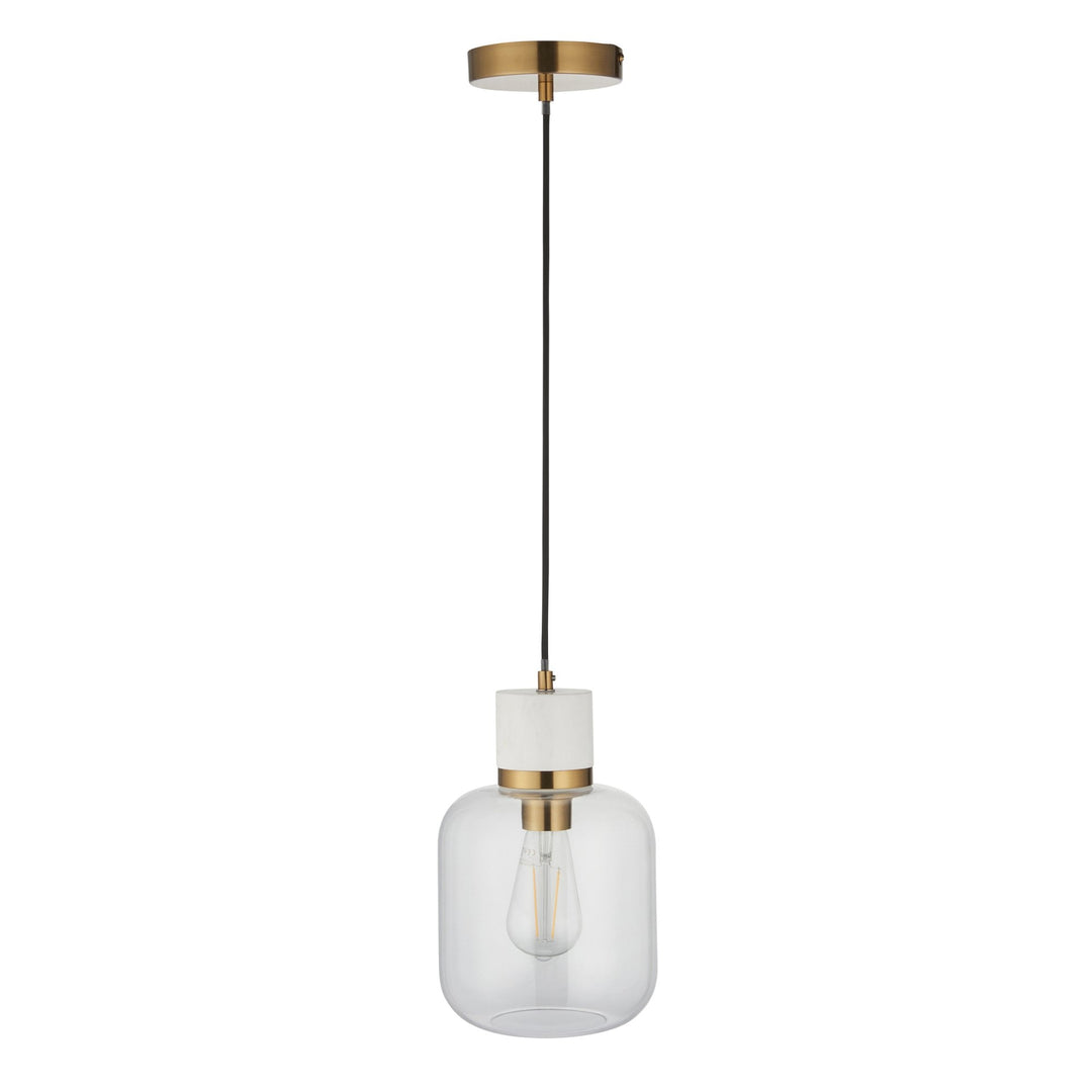 Endon 120661 Travi Pendant White Volakas Marble, Vintage Brass & Clear Glass