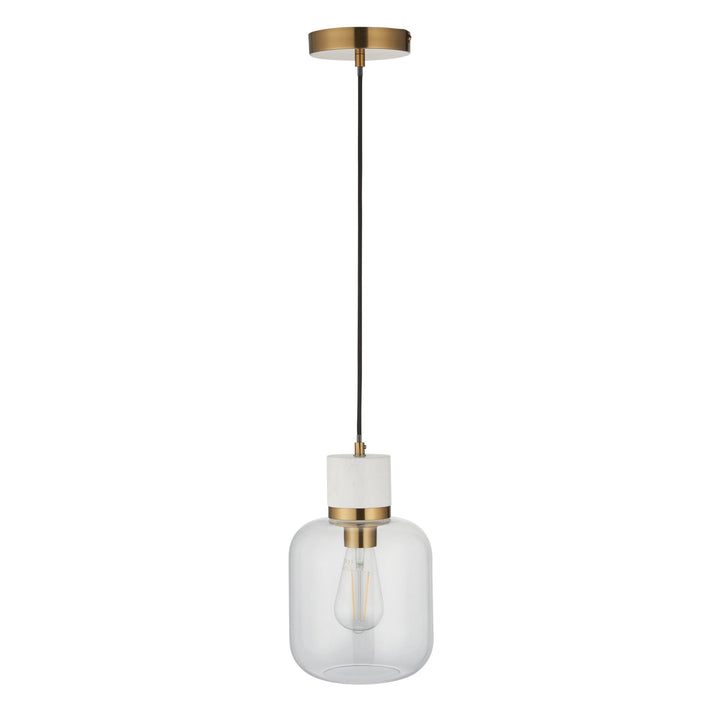 Endon 120661 Travi Pendant White Volakas Marble, Vintage Brass & Clear Glass
