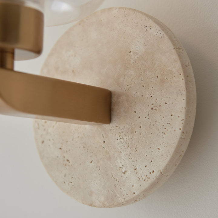 Endon 120662 Travi Wall Light Natural Travertine, Vintage Brass & Clear Glass