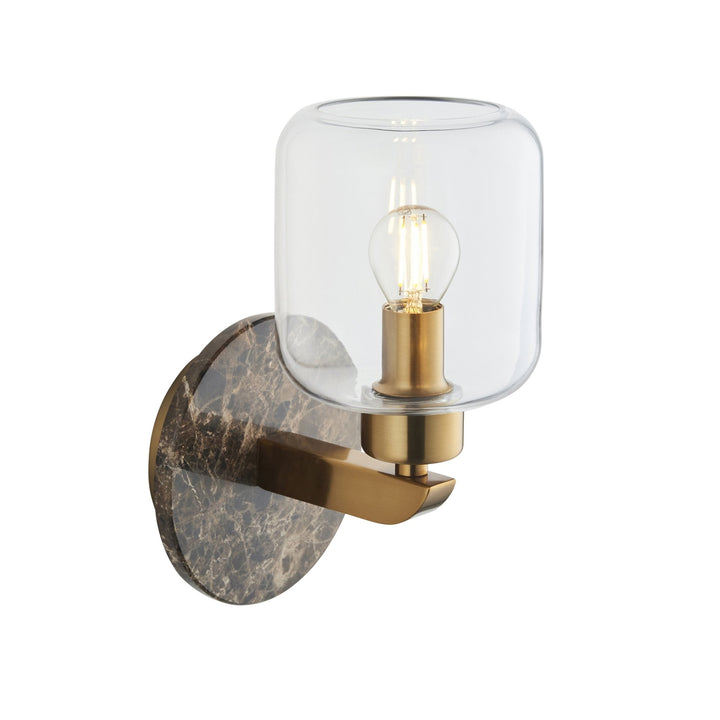 Endon 120663 Travi Wall Light Dark Brown Emperador Marble, Vintage Brass &amp; Clear Glass