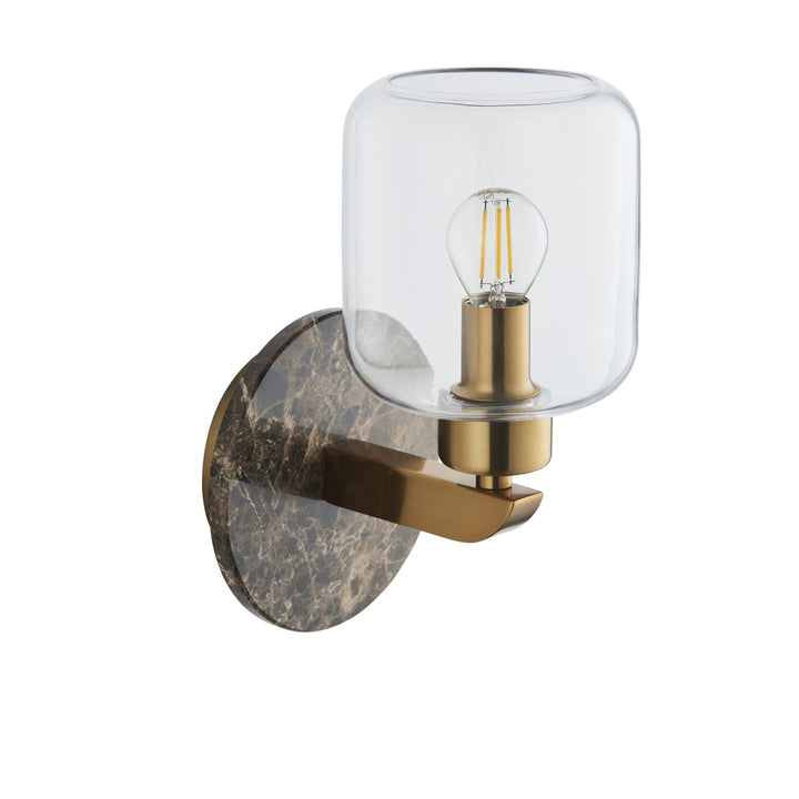 Endon 120663 Travi Wall Light Dark Brown Emperador Marble, Vintage Brass &amp; Clear Glass