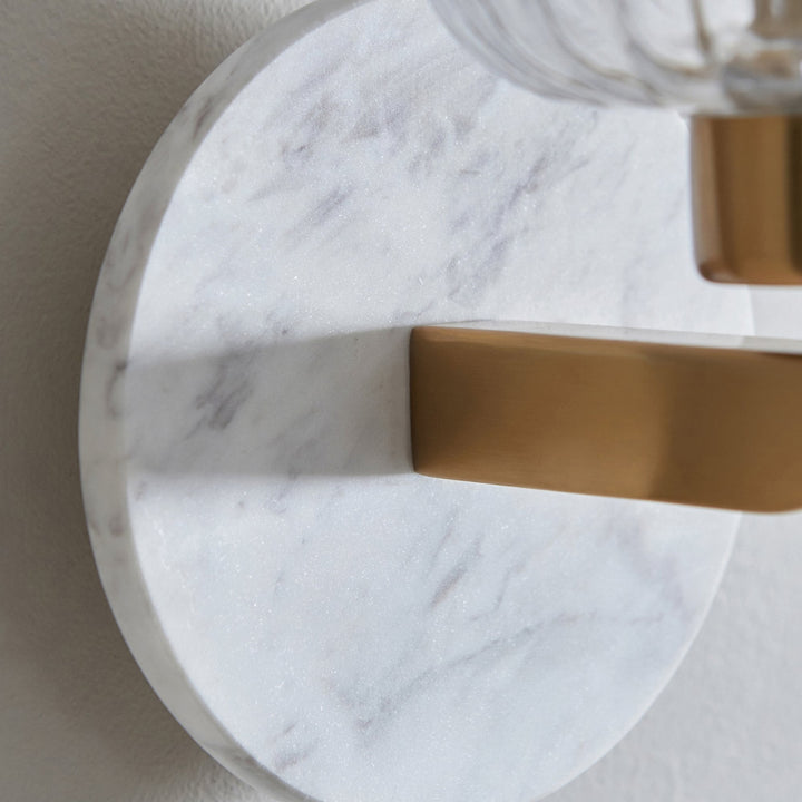 Endon 120666 Travi Ribbed Wall Light White Volakas Marble, Vintage Brass & Clear Ribbed Glass