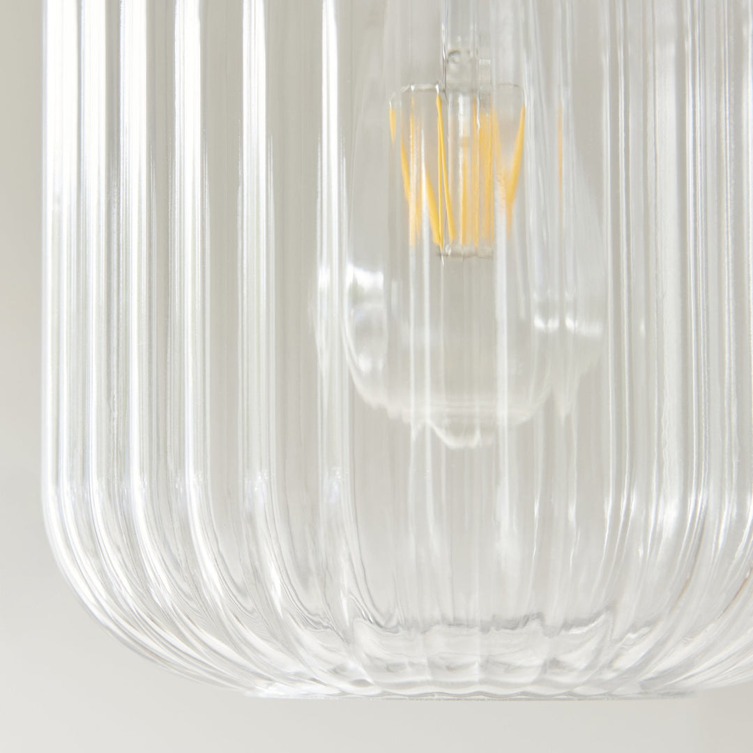 Endon 120667 Travi Ribbed Pendant White Volakas Marble, Vintage Brass & Clear Ribbed Glass