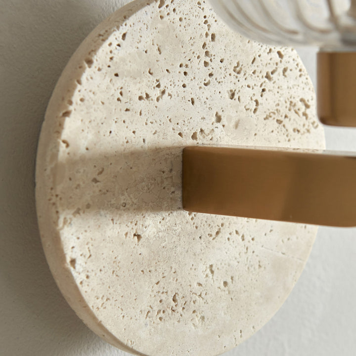 Endon 120668 Travi Ribbed Wall Light Beige Textured Marble, Vintage Brass & Clear Ribbed Glass