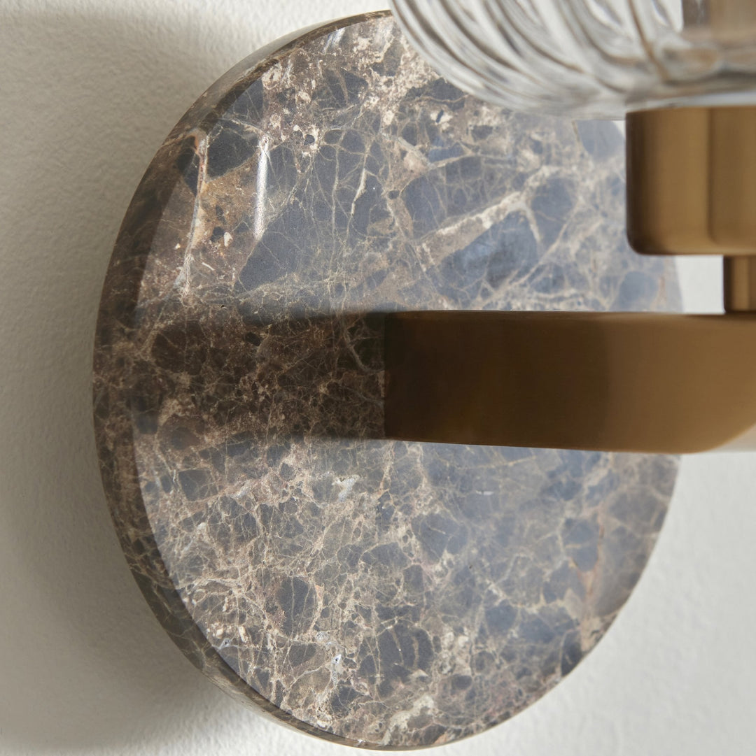 Endon 120669 Travi Ribbed Wall Light Dark Brown Emperador Marble, Vintage Brass &amp; Clear Ribbed Glass