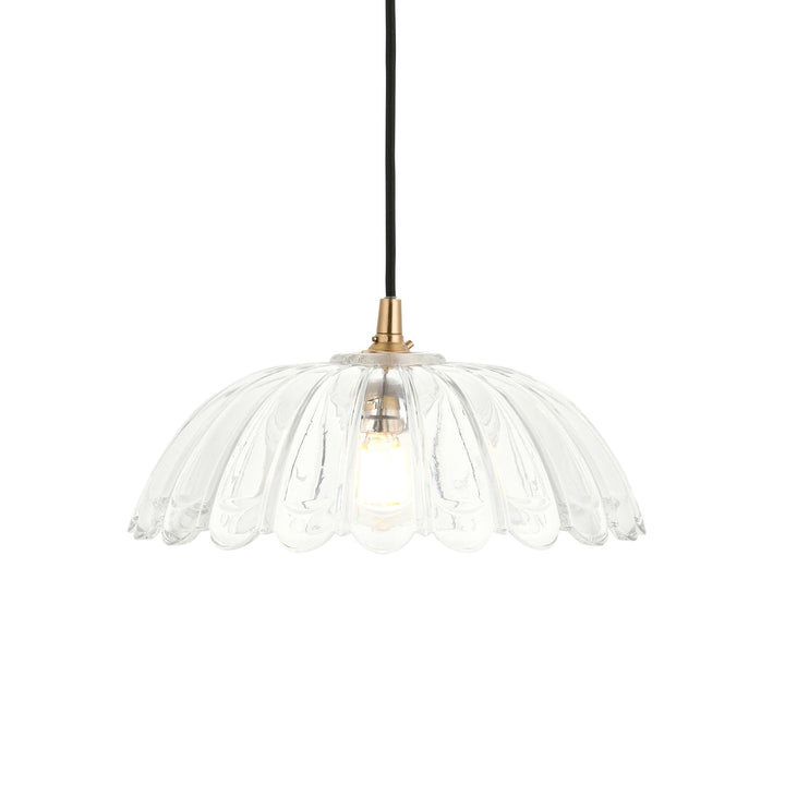Endon 120750 Eltham & Carnation Pendant Clear Glass & Brushed Aged Brass With Black Braided Cable