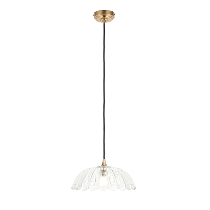Endon 120750 Eltham & Carnation Pendant Clear Glass & Brushed Aged Brass With Black Braided Cable