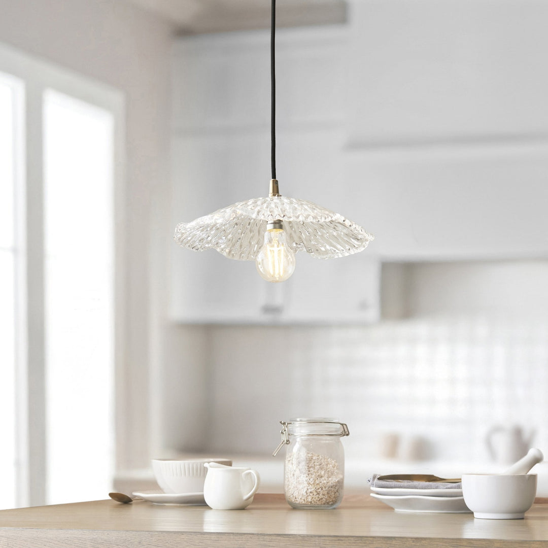 Endon 120751 Eltham & Orchid Pendant Clear Glass & Brushed Aged Brass With Black Braided Cable