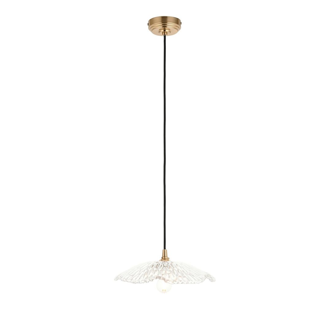 Endon 120751 Eltham & Orchid Pendant Clear Glass & Brushed Aged Brass With Black Braided Cable