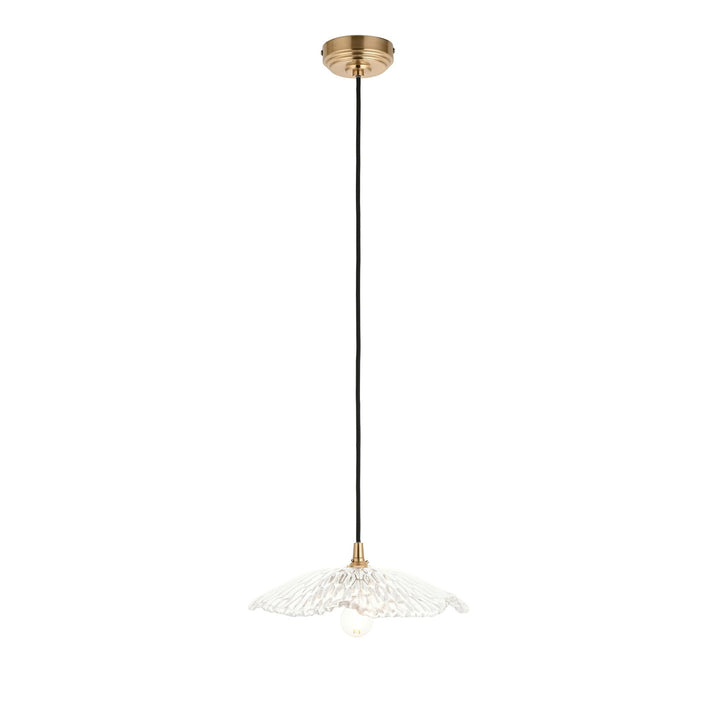 Endon 120751 Eltham & Orchid Pendant Clear Glass & Brushed Aged Brass With Black Braided Cable