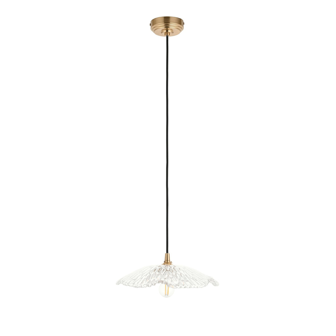 Endon 120751 Eltham & Orchid Pendant Clear Glass & Brushed Aged Brass With Black Braided Cable