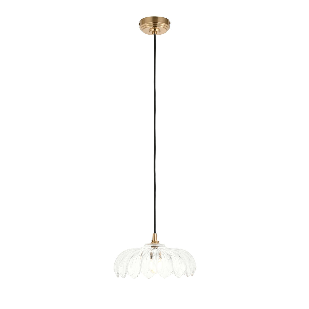 Endon 120752 Eltham & Camellia Pendant Clear Glass, Brushed Aged Brass Plate & Black Braided Flex