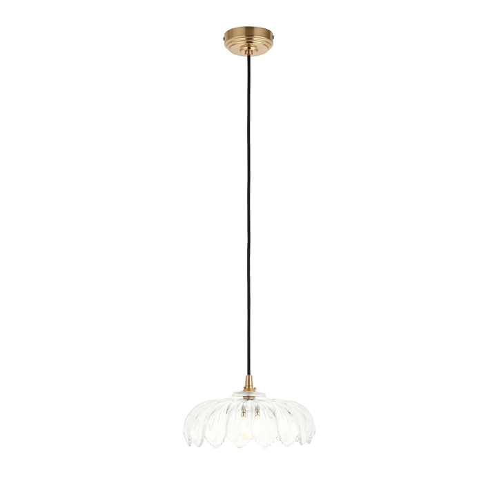 Endon 120752 Eltham & Camellia Pendant Clear Glass, Brushed Aged Brass Plate & Black Braided Flex