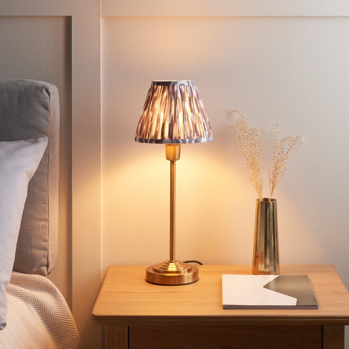 Endon 120754 Rise & Ikat 16cm Table Lamp Vintage Brass Finish & Pearl Grey Fabric