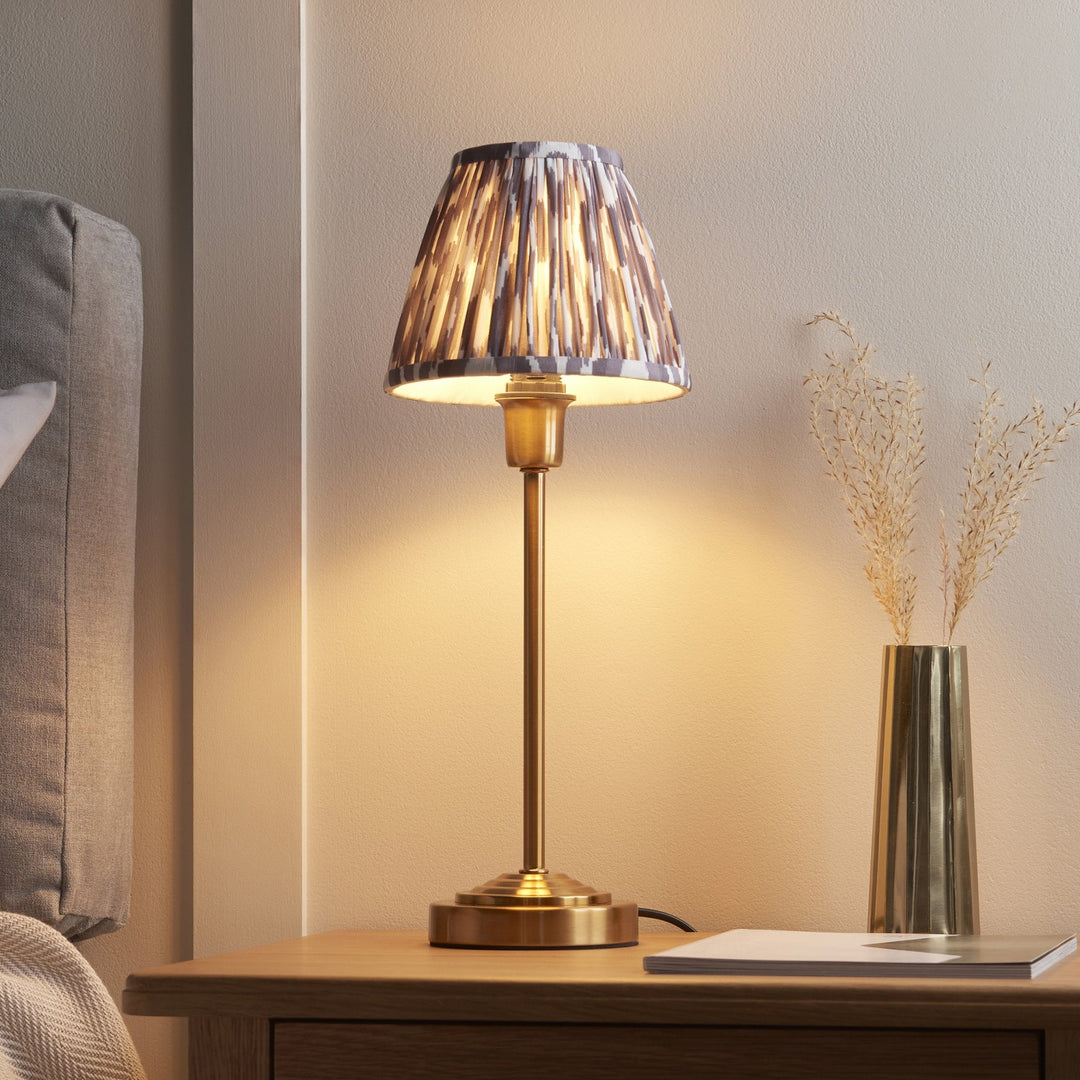 Endon 120754 Rise & Ikat 16cm Table Lamp Vintage Brass Finish & Pearl Grey Fabric
