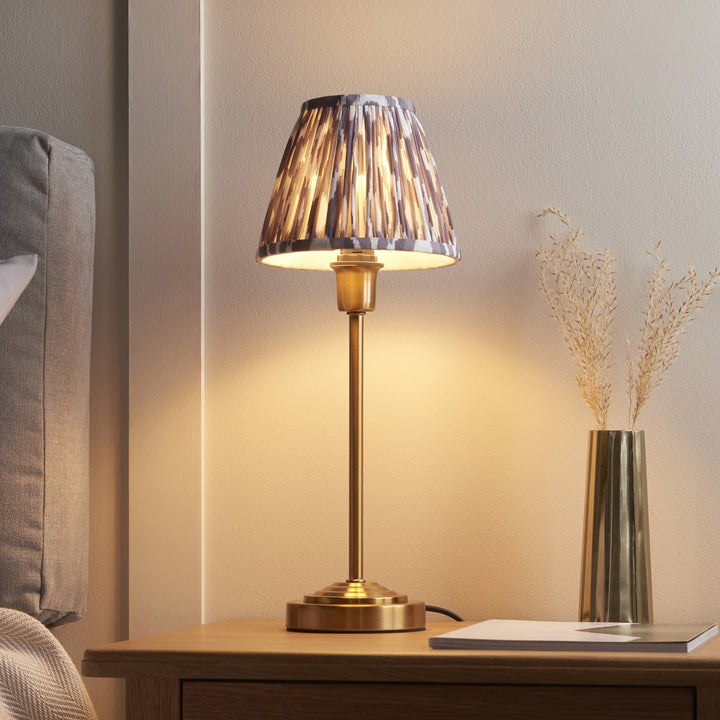 Endon 120754 Rise & Ikat 16cm Table Lamp Vintage Brass Finish & Pearl Grey Fabric