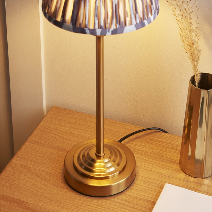 Endon 120754 Rise & Ikat 16cm Table Lamp Vintage Brass Finish & Pearl Grey Fabric