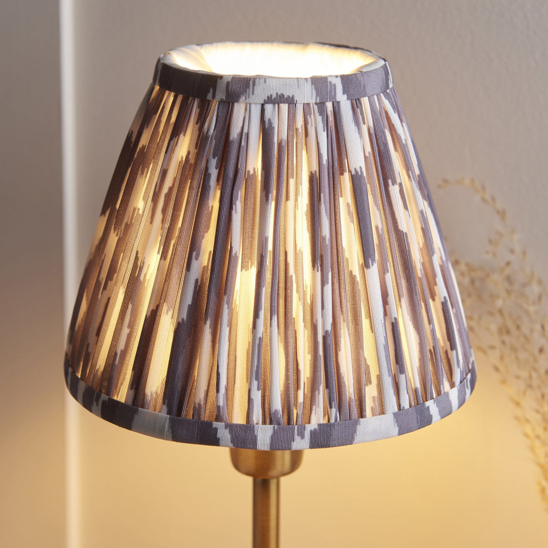 Endon 120754 Rise & Ikat 16cm Table Lamp Vintage Brass Finish & Pearl Grey Fabric