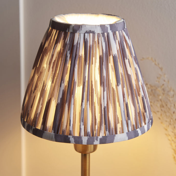 Endon 120754 Rise & Ikat 16cm Table Lamp Vintage Brass Finish & Pearl Grey Fabric