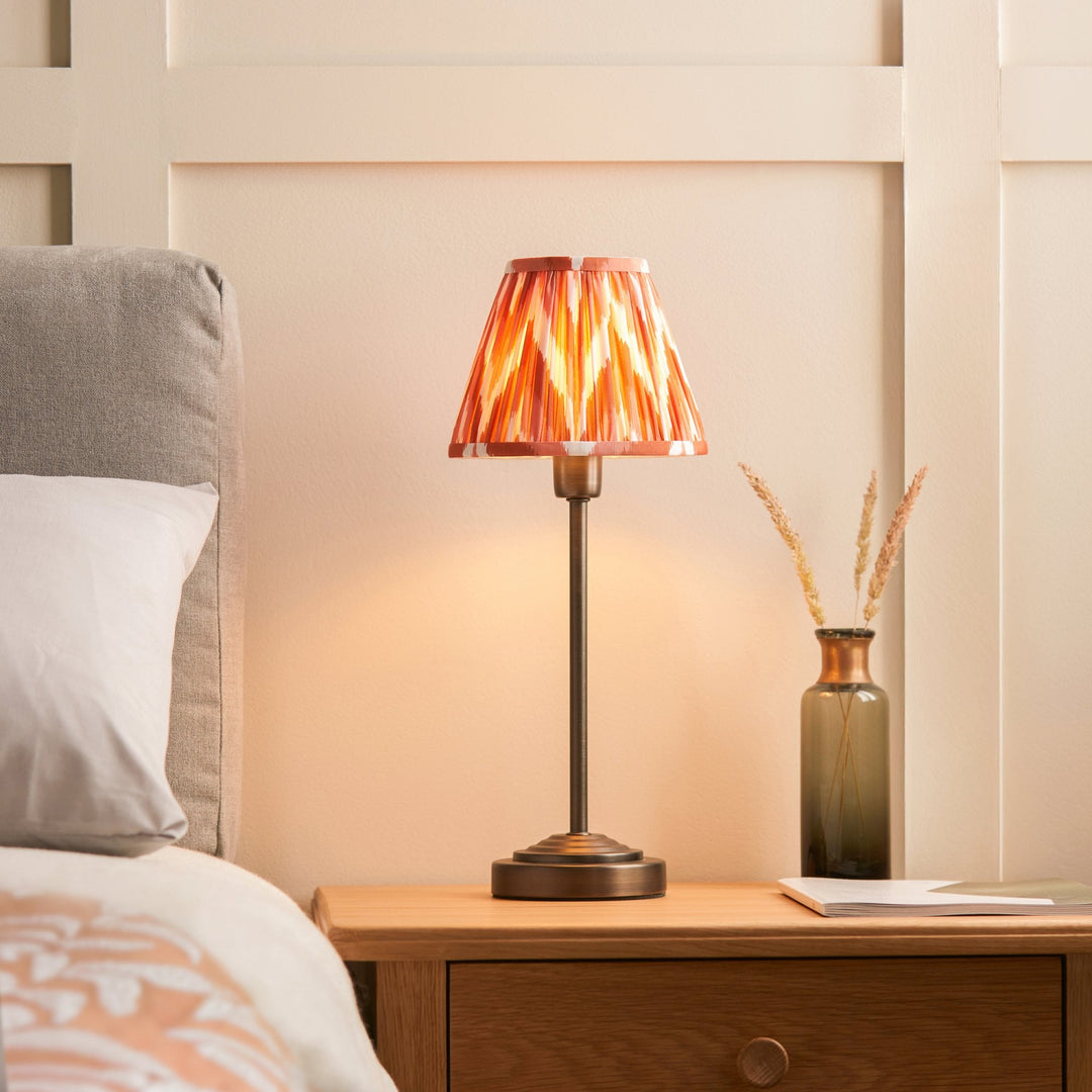 Endon 120755 Rise & Zigzag 16cm Table Lamp Antique Bronze Plate & Apricot Orange Fabric