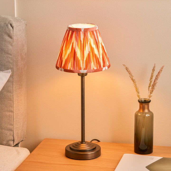 Endon 120755 Rise & Zigzag 16cm Table Lamp Antique Bronze Plate & Apricot Orange Fabric