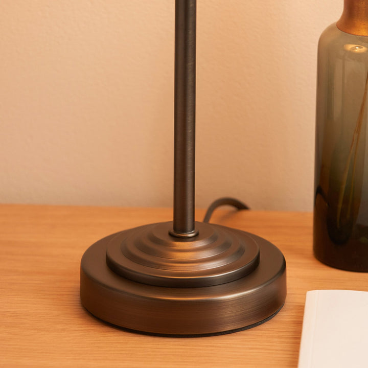 Endon 120755 Rise & Zigzag 16cm Table Lamp Antique Bronze Plate & Apricot Orange Fabric