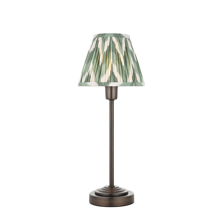 Endon 120756 Rise & Zigzag 16cm Table Lamp Antique Bronze Plate & Cotswold Green Fabric