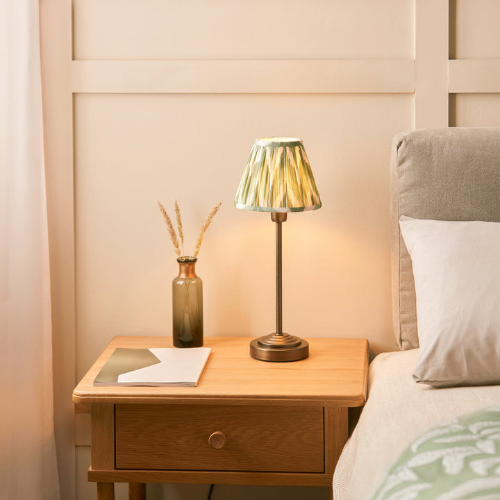 Endon 120756 Rise & Zigzag 16cm Table Lamp Antique Bronze Plate & Cotswold Green Fabric