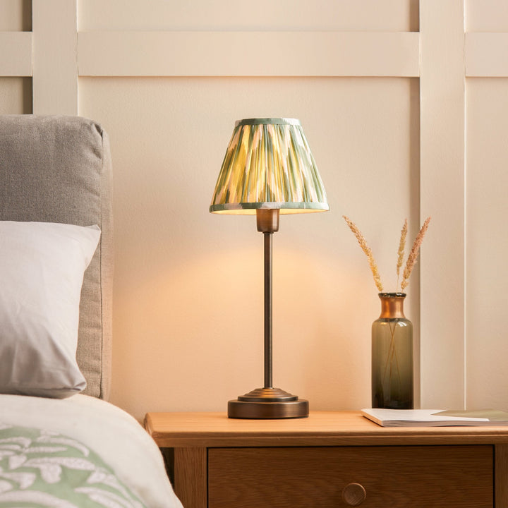 Endon 120756 Rise & Zigzag 16cm Table Lamp Antique Bronze Plate & Cotswold Green Fabric