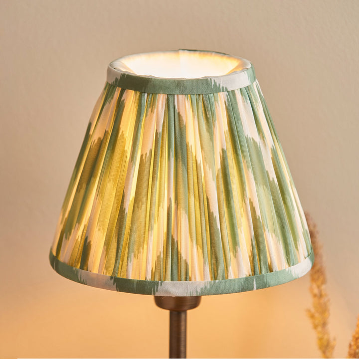 Endon 120756 Rise & Zigzag 16cm Table Lamp Antique Bronze Plate & Cotswold Green Fabric