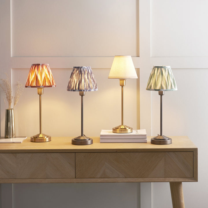 Endon 120756 Rise & Zigzag 16cm Table Lamp Antique Bronze Plate & Cotswold Green Fabric