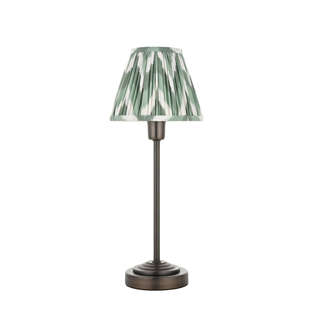 Endon 120756 Rise & Zigzag 16cm Table Lamp Antique Bronze Plate & Cotswold Green Fabric
