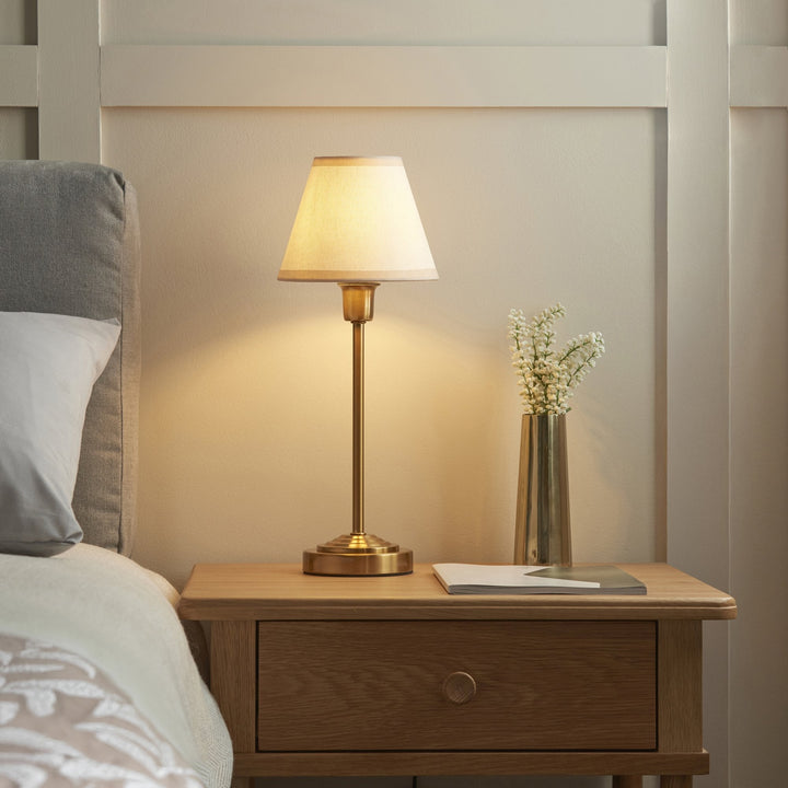 Endon 120937 Rise & Ivy 16cm Table Lamp Vintage Brass Finish & Vintage White Fabric