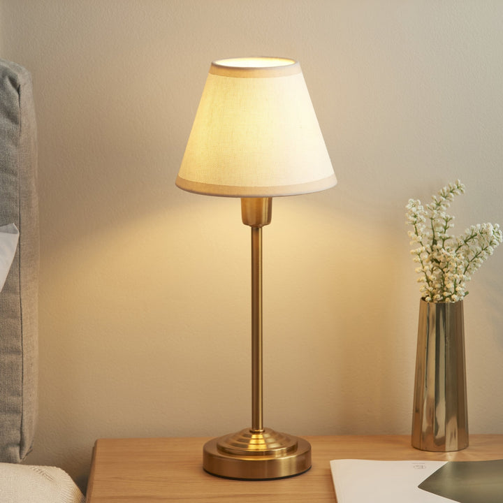 Endon 120937 Rise & Ivy 16cm Table Lamp Vintage Brass Finish & Vintage White Fabric