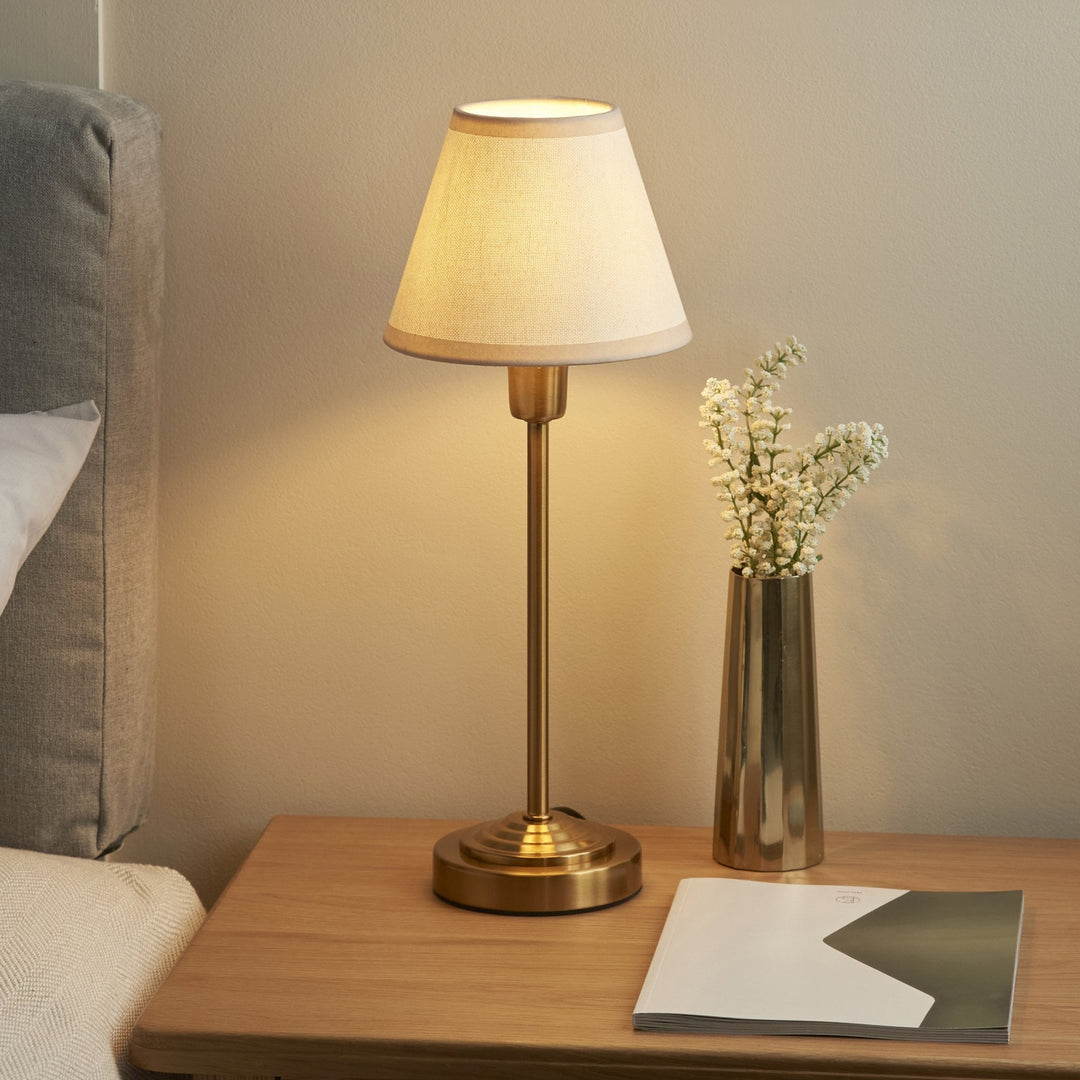 Endon 120937 Rise & Ivy 16cm Table Lamp Vintage Brass Finish & Vintage White Fabric