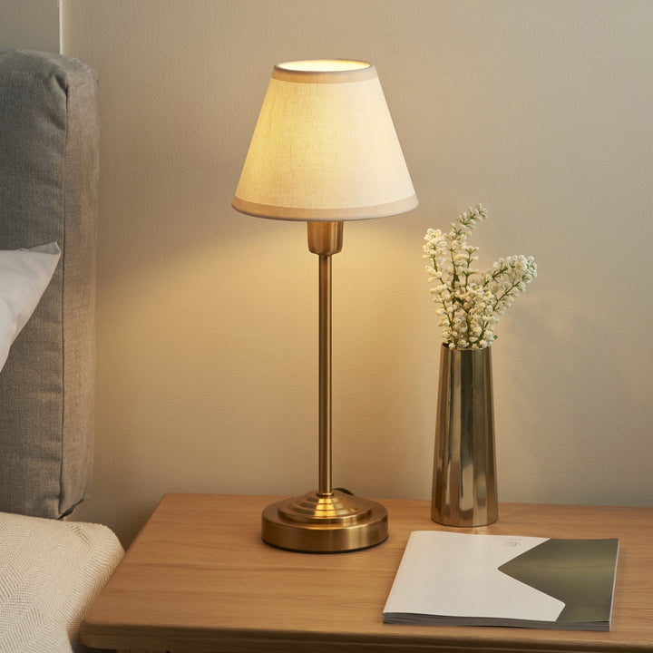 Endon 120937 Rise & Ivy 16cm Table Lamp Vintage Brass Finish & Vintage White Fabric