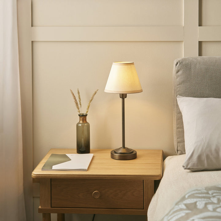 Endon 120938 Rise & Ivy 16cm Table Lamp Antique Bronze Plate & Vintage White Fabric