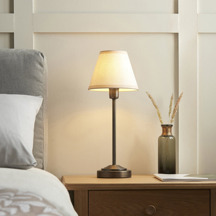 Endon 120938 Rise & Ivy 16cm Table Lamp Antique Bronze Plate & Vintage White Fabric