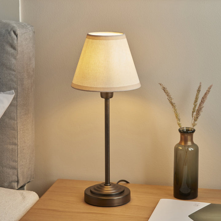 Endon 120938 Rise & Ivy 16cm Table Lamp Antique Bronze Plate & Vintage White Fabric