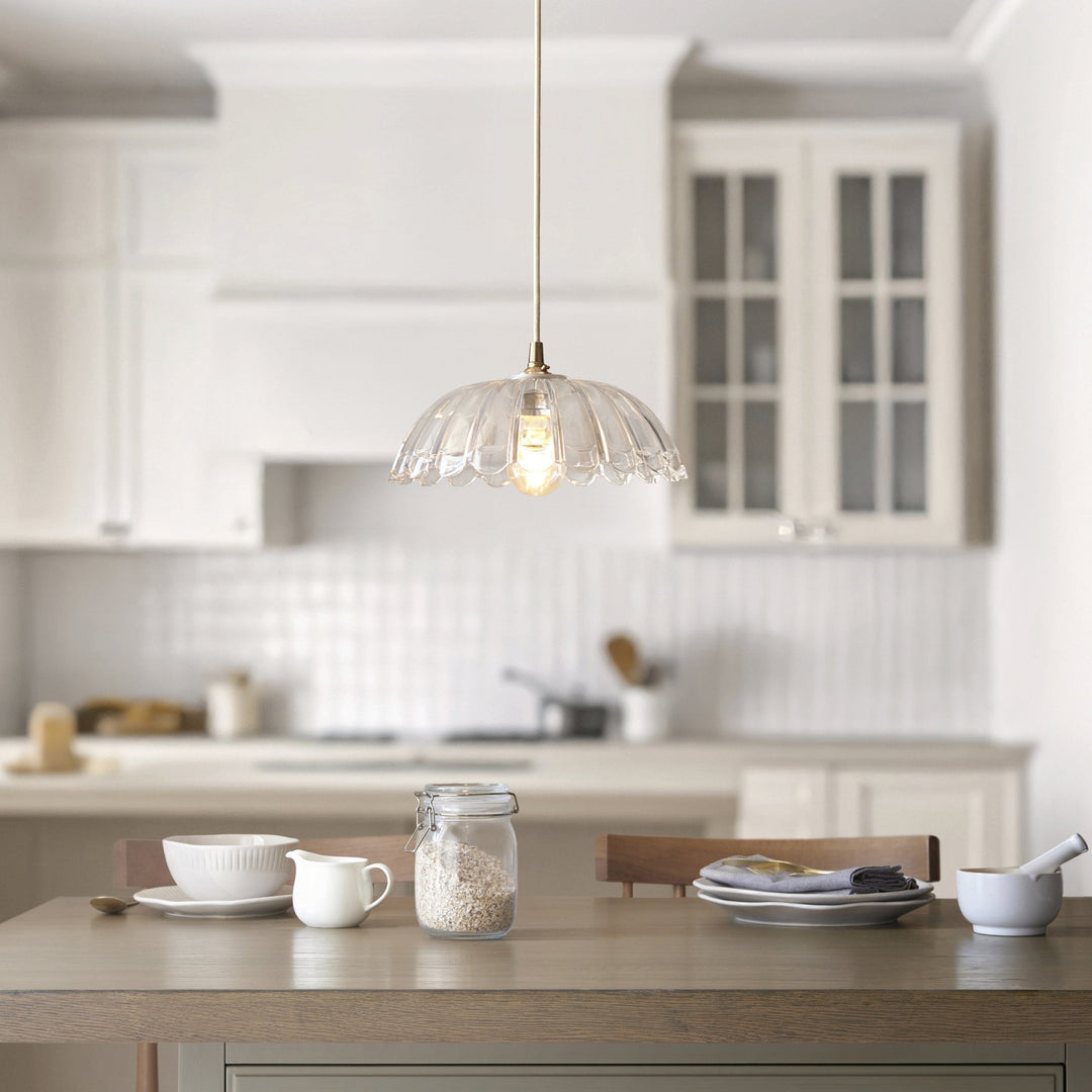 Endon 121003 Eltham & Carnation Pendant Clear Glass & Brushed Aged Brass With Natural Braided Cable