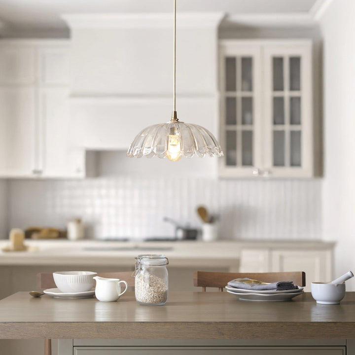 Endon 121003 Eltham & Carnation Pendant Clear Glass & Brushed Aged Brass With Natural Braided Cable