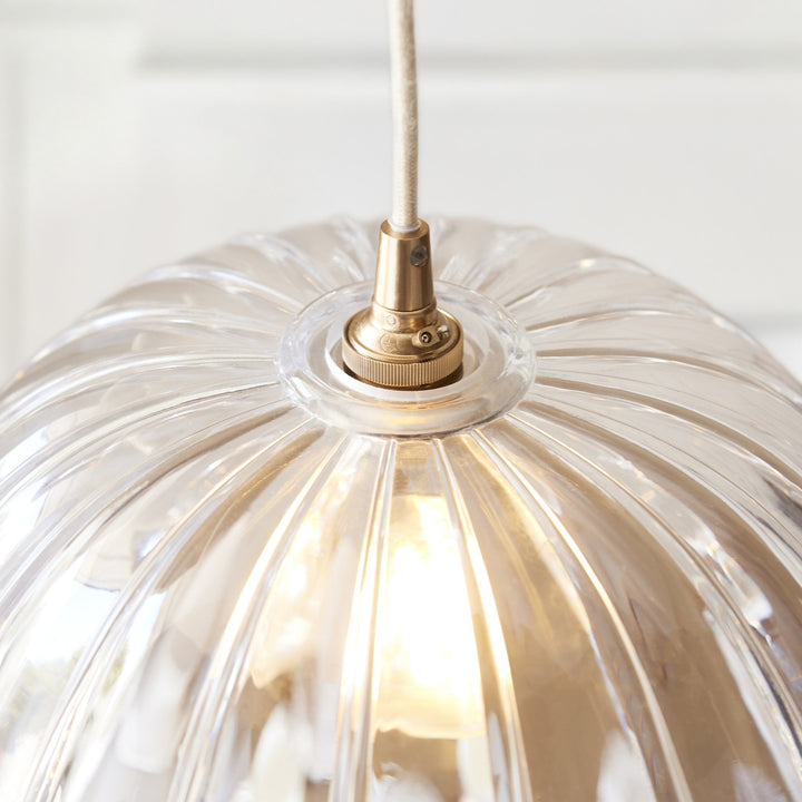 Endon 121003 Eltham & Carnation Pendant Clear Glass & Brushed Aged Brass With Natural Braided Cable
