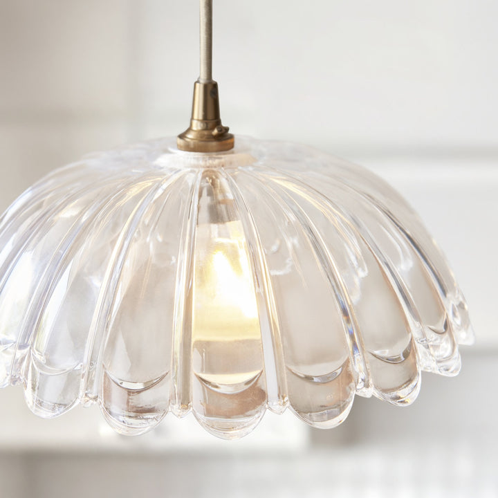 Endon 121003 Eltham & Carnation Pendant Clear Glass & Brushed Aged Brass With Natural Braided Cable