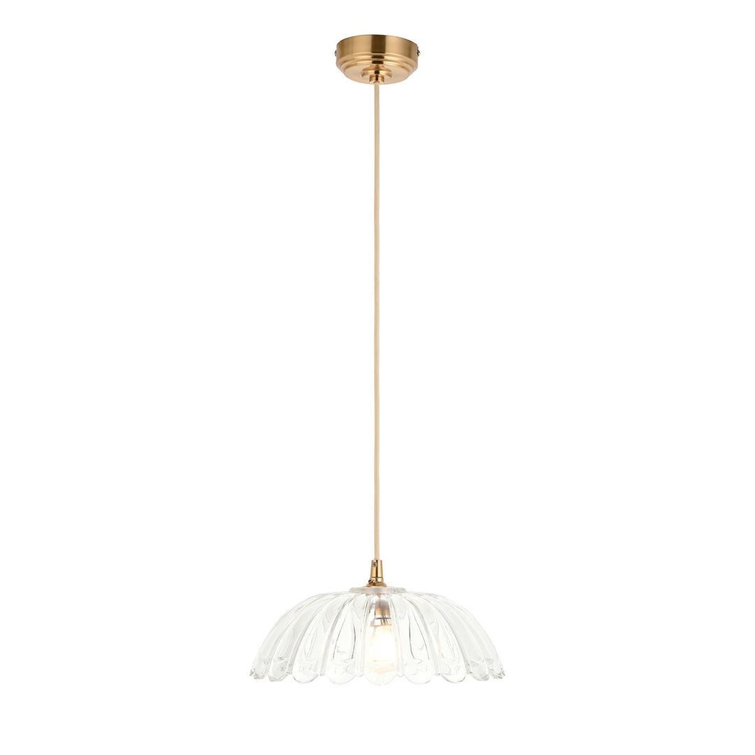 Endon 121003 Eltham & Carnation Pendant Clear Glass & Brushed Aged Brass With Natural Braided Cable
